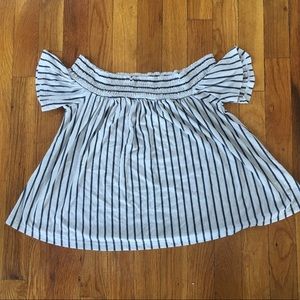 American Eagle Black White Stripe Top Off Shoulder
